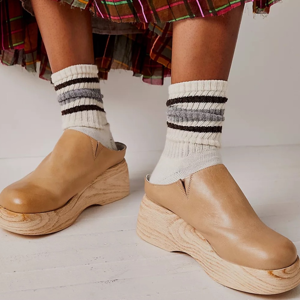 Free People Tan Platform Mules